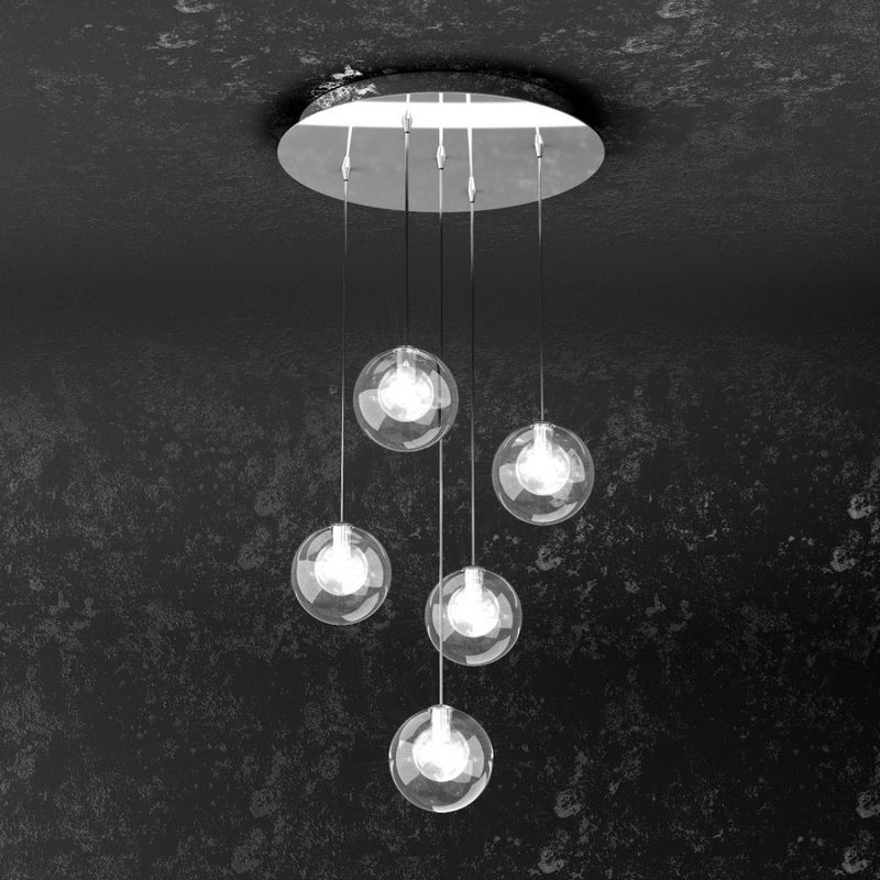 Image of Lampadario tp-willow 1098 g9 led 5 luci sospensione multiluce moderna sfere trasparenti vetro interno