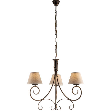 Lampadario Vienna in ferro Marrone Oro tre luci paralumi 52x h58 cm