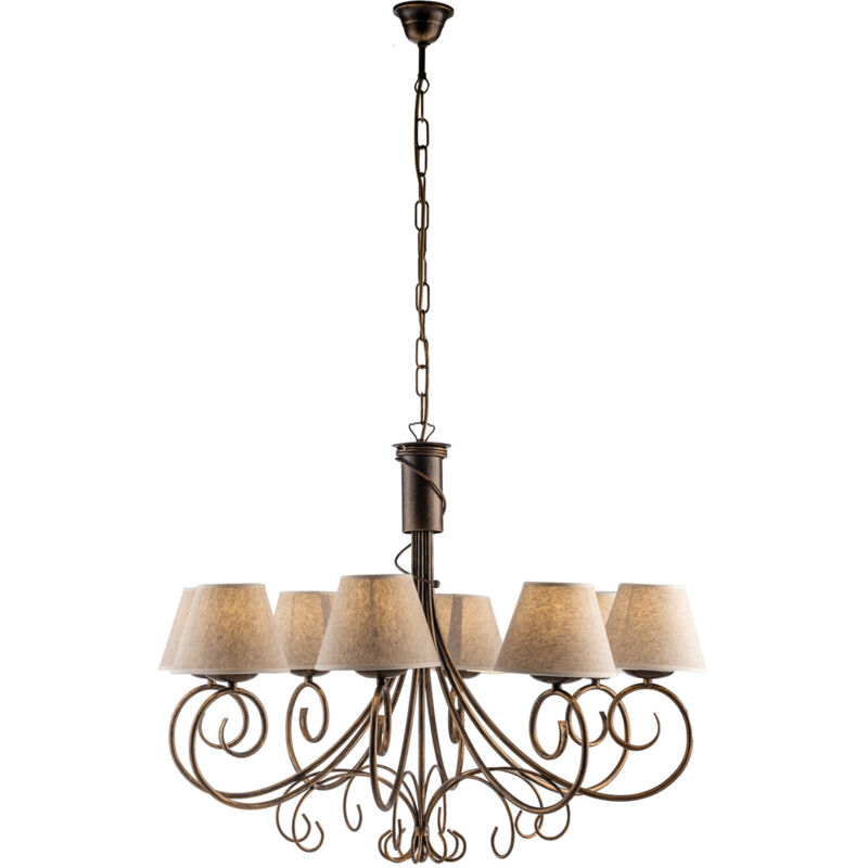 Lampadario In Ferro Laccato Marrone Con Decorazione Oro Antico E Pa...