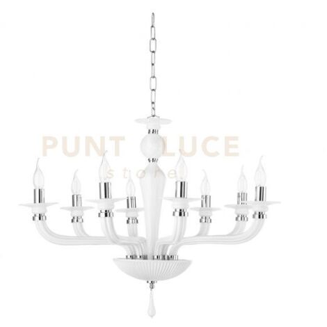 LAMPADARIO VILLA VETRO E METALLO 8 LUCI BIANCO E CROMO ATTACCO E14 D.82CM