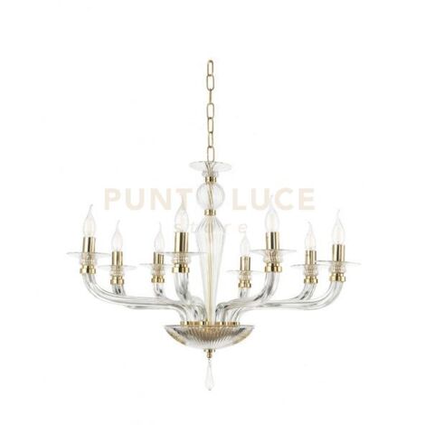 LAMPADARIO VILLA VETRO E METALLO 8 LUCI ORO E TRASPARENTE ATTACCO E14 D.82CM