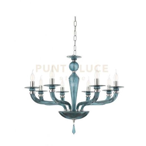 LAMPADARIO VILLA VETRO E METALLO 8 LUCI OTTANIO E CROMO ATTACCO E14 D.82CM