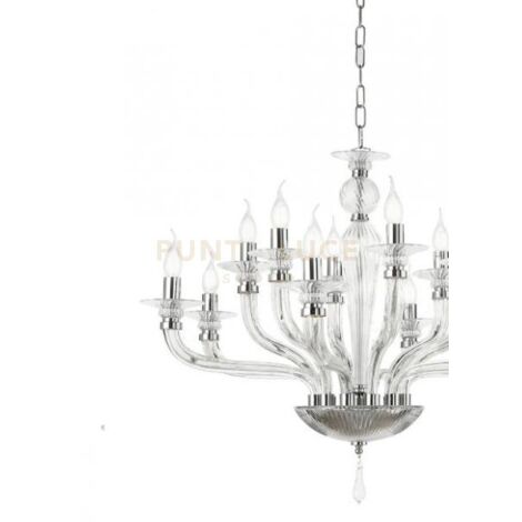 LAMPADARIO VILLA VETRO E METALLO 8 LUCI TRASPARENTE E CROMO ATTACCO E14 D.82CM