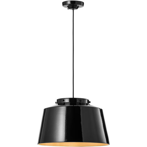 Lampadario Vintage 50'S Ferro E Ceramica Smaltato Nero 1 Luce E27 40Cm