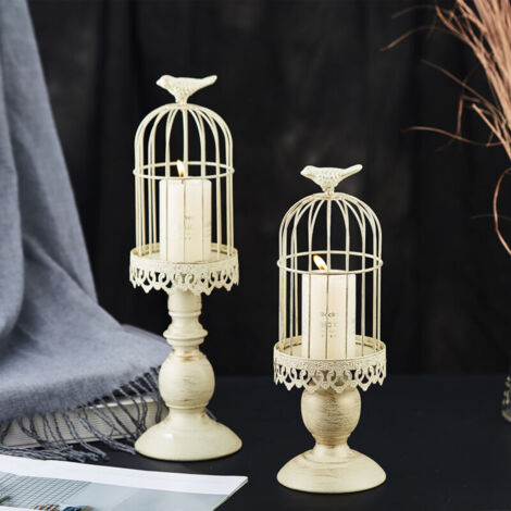 Lampadario vintage a gabbia per uccelli, candelabri decorativi per tavoli da matrimonio, ornamenti per lampadario in ferro battuto intagliato, S + L