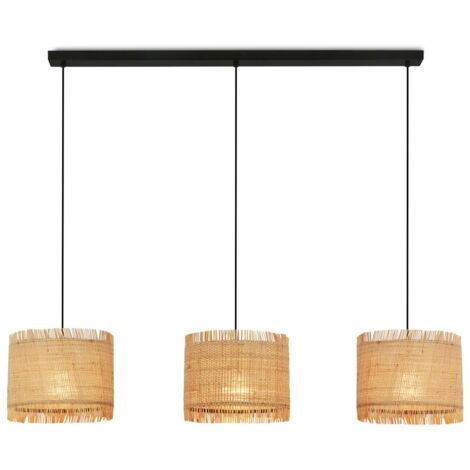Lampadario Vintage Borra Paglia Naturale E Metallo Nero 3 Luci E27