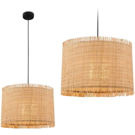 Lampadario Vintage Borra Paglia Naturale E Metallo Nero Luce E27