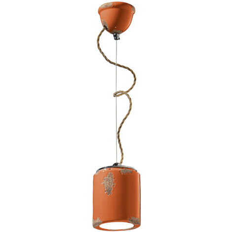 Lampadario Vintage Ceramica Arancio 1 Luce E27