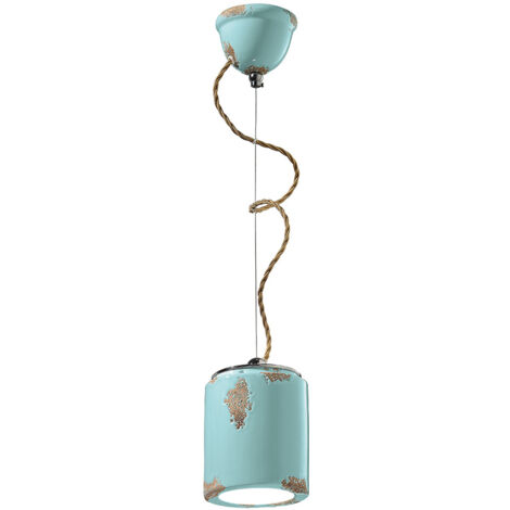 Lampadario Vintage Ceramica Azzurra 1 Luce E27