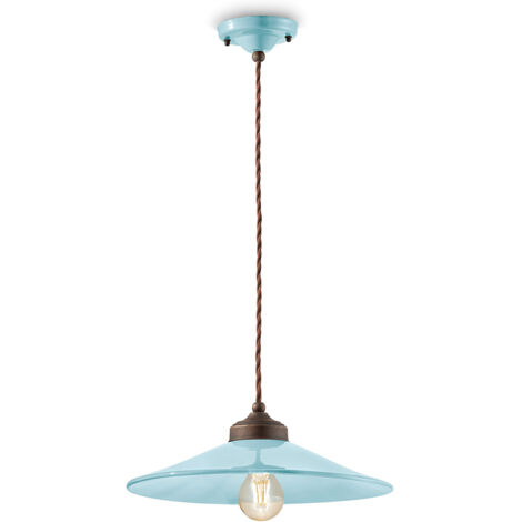 Lampadario Vintage Colors Ferro E Ceramica Azzurro 1 Luce E27 35Cm