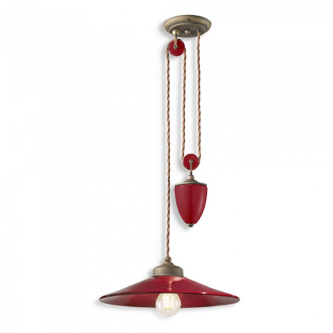 Lampadario Vintage Colors Saliscendi Ferro E Ceramica Bordeaux 1 Luce E27