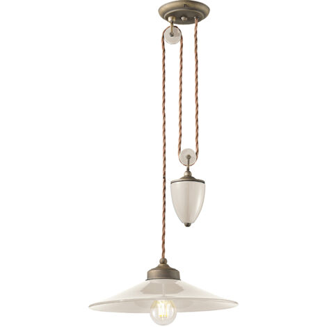 Lampadario Vintage Colors Saliscendi Ferro E Ceramica Crema 1 Luce E27
