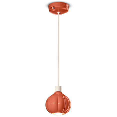 Lampadario Vintage Decò Afoxe' Alluminio Ceramica Arancio Pokè 1 Luce E14