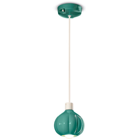Lampadario Vintage Decò Afoxe' Alluminio Ceramica Turchese 1 Luce E14