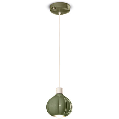 Lampadario Vintage Decò Afoxe' Alluminio Ceramica Verde Salvia 1 Luce E14