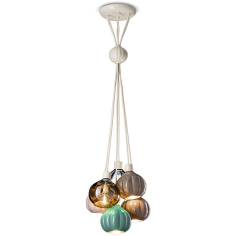 Lampadario Vintage Decò Afoxe' Alluminio Ceramica Vetro 6 Luci E14