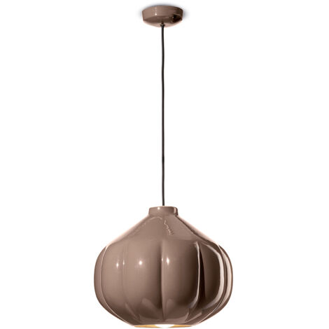 Lampadario Vintage Decò Afoxe' Ceramica Marrone Moka 1 Luce E27