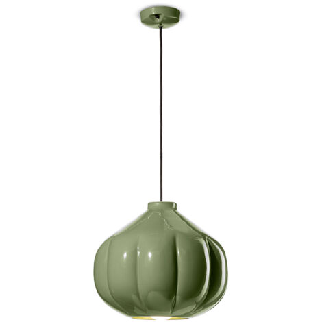 Lampadario Vintage Decò Afoxe' Ceramica Verde Salvia 1 Luce E27