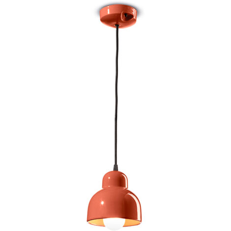 Lampadario Vintage Decò Berimbau Ceramica Arancio Pokè 1 Luce E27