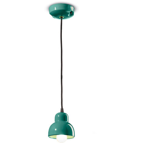 Lampadario Vintage Decò Berimbau Ceramica Turchese 1 Luce E14
