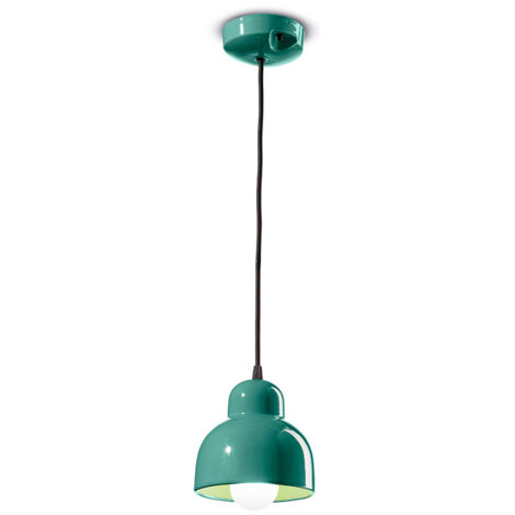 Lampadario Vintage Decò Berimbau Ceramica Turchese 1 Luce E27