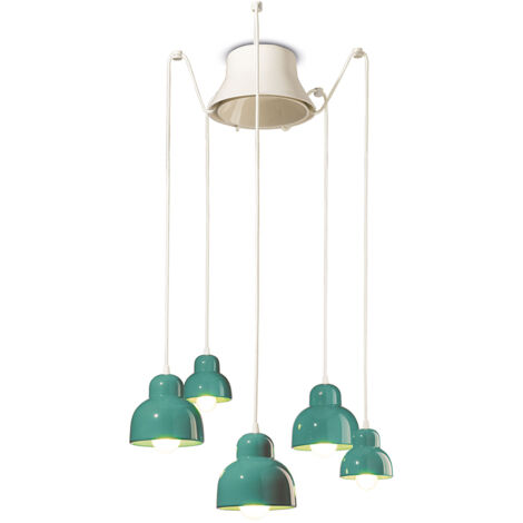 Lampadario Vintage Decò Berimbau Ceramica Turchese 3 Luci E27