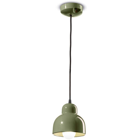 Lampadario Vintage Decò Berimbau Ceramica Verde Salvia 1 Luce E27