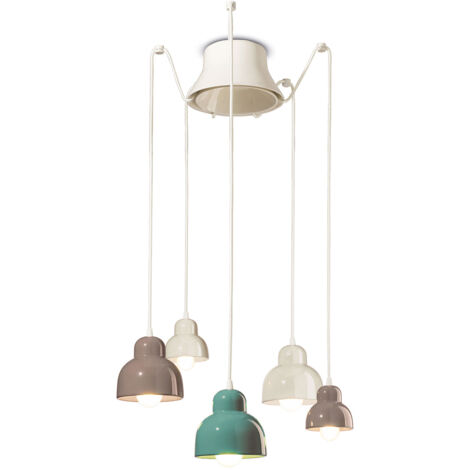 Lampadario Vintage Decò Berimbau Mix Ceramica 3 Luci E27