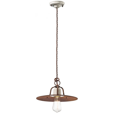 Lampadario Vintage Grunge Ferro E Ceramica Craquele' 1 Luce E27 30Cm