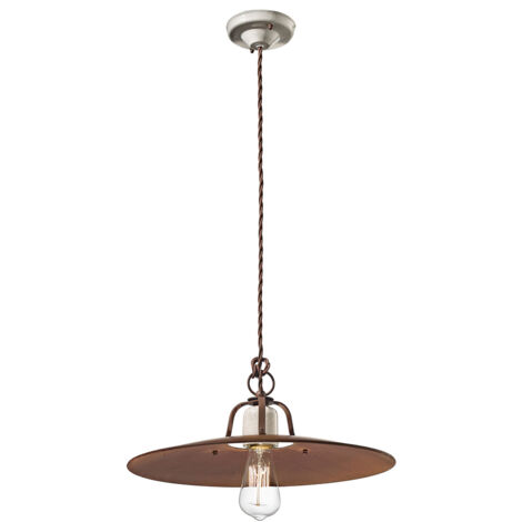 Lampadario Vintage Grunge Ferro E Ceramica Craquele' 1 Luce E27 40Cm