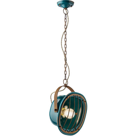 Lampadario Vintage Industrial Ferro E Ceramica Verde 1 Luce E27