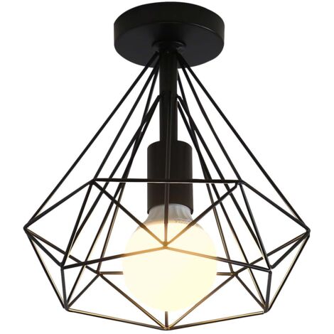 Lampadario Vintage Industriale Diamante a forma di Gabbia Metallo Retro Lampada a Sospensione Abat-jour Illuminazione per Sala da Pranzo Bar Camera, 25cm (Nero)