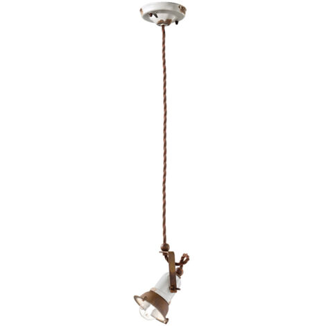 Lampadario Vintage Loft Ferro E Ceramica Bianco 1 Luce E14