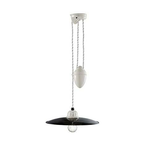 Lampadario Vintage Saliscendi B&W Metallo Smaltato Nero E Bianco 1 Luce E27 30Cm