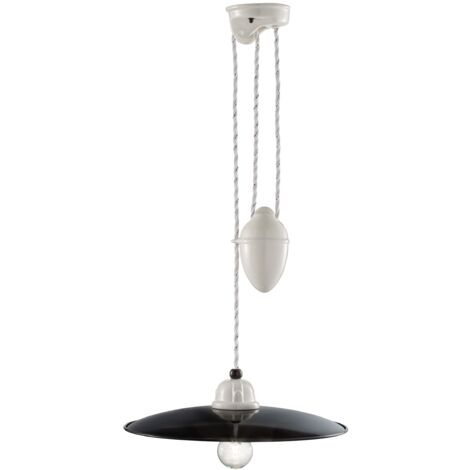 Lampadario Vintage Saliscendi B&W Metallo Smaltato Nero E Bianco 1 Luce E27 35Cm