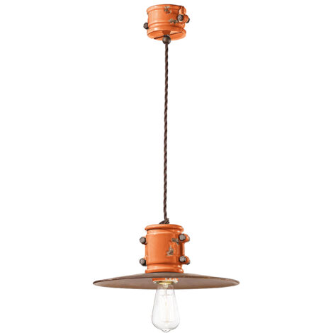 Lampadario Vintage Urban Ferro E Ceramica Arancio 1 Luce E27 40Cm