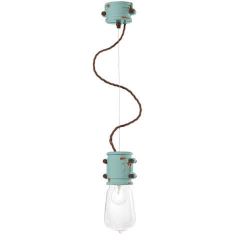 Lampadario Vintage Urban Ferro E Ceramica Azzurro 1 Luce E27 12Cm