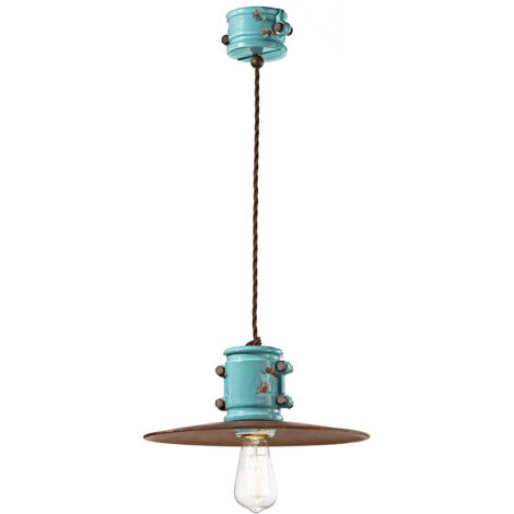 Lampadario Vintage Urban Ferro E Ceramica Azzurro 1 Luce E27 40Cm