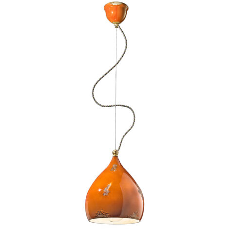 Lampadario Vintage Vague Vintage Ferro E Ceramica Arancio 1 Luce E27