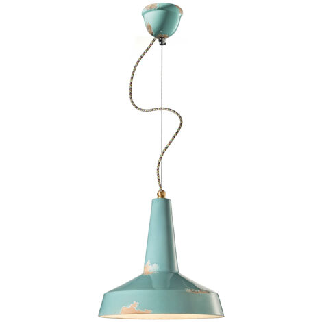 Lampadario Vintage Vague Vintage Ferro E Ceramica Azzurro 1 Luce E27 35Cm