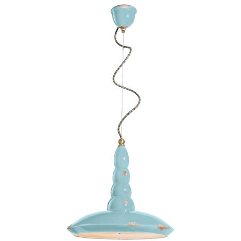 Lampadario Vintage Vague Vintage Ferro E Ceramica Azzurro 1 Luce E27 40Cm