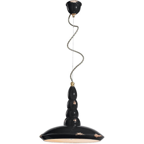 Lampadario Vintage Vague Vintage Ferro E Ceramica Nero 1 Luce E27 40Cm
