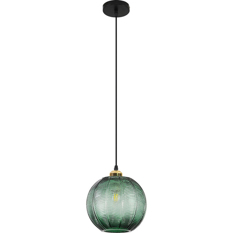 Image of Lampada da soffitto dal design vintage - Lampada a sospensione a sfera verde - Viola Verde - Vetro, Metallo - Verde