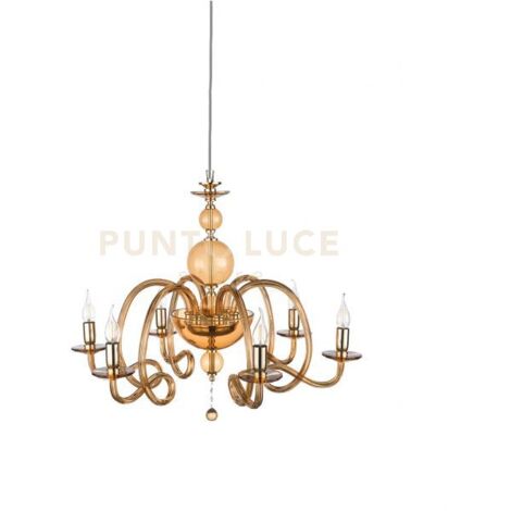 LAMPADARIO VIVALDI 6 LUCI AMBRA ORO ATTACCO E14 D.75CM