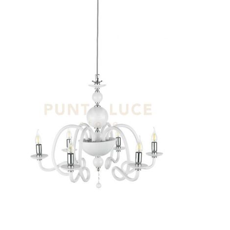 LAMPADARIO VIVALDI 6 LUCI BIANCO CROMO ATTACCO E14 D.75CM