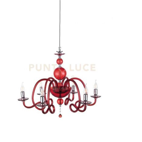 LAMPADARIO VIVALDI 6 LUCI RUBINO CROMO ATTACCO E14 D.75CM