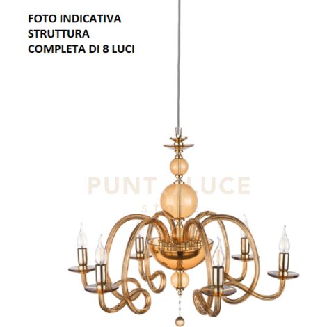 LAMPADARIO VIVALDI 8 LUCI AMBRA ORO ATTACCO E14 D.88CM