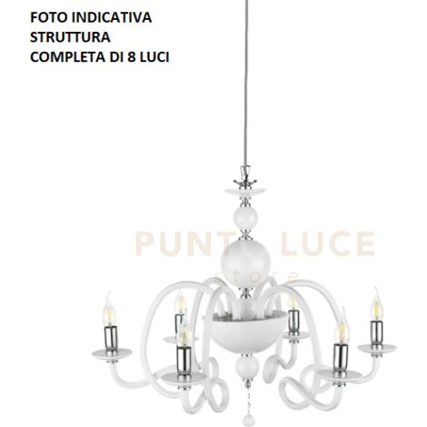 LAMPADARIO VIVALDI 8 LUCI BIANCO CROMO ATTACCO E14 D.88CM