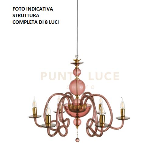 LAMPADARIO VIVALDI 8 LUCI BORGOGNA ORO ATTACCO E14 D.88CM