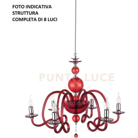 LAMPADARIO VIVALDI 8 LUCI RUBINO CROMO ATTACCO E14 D.88CM